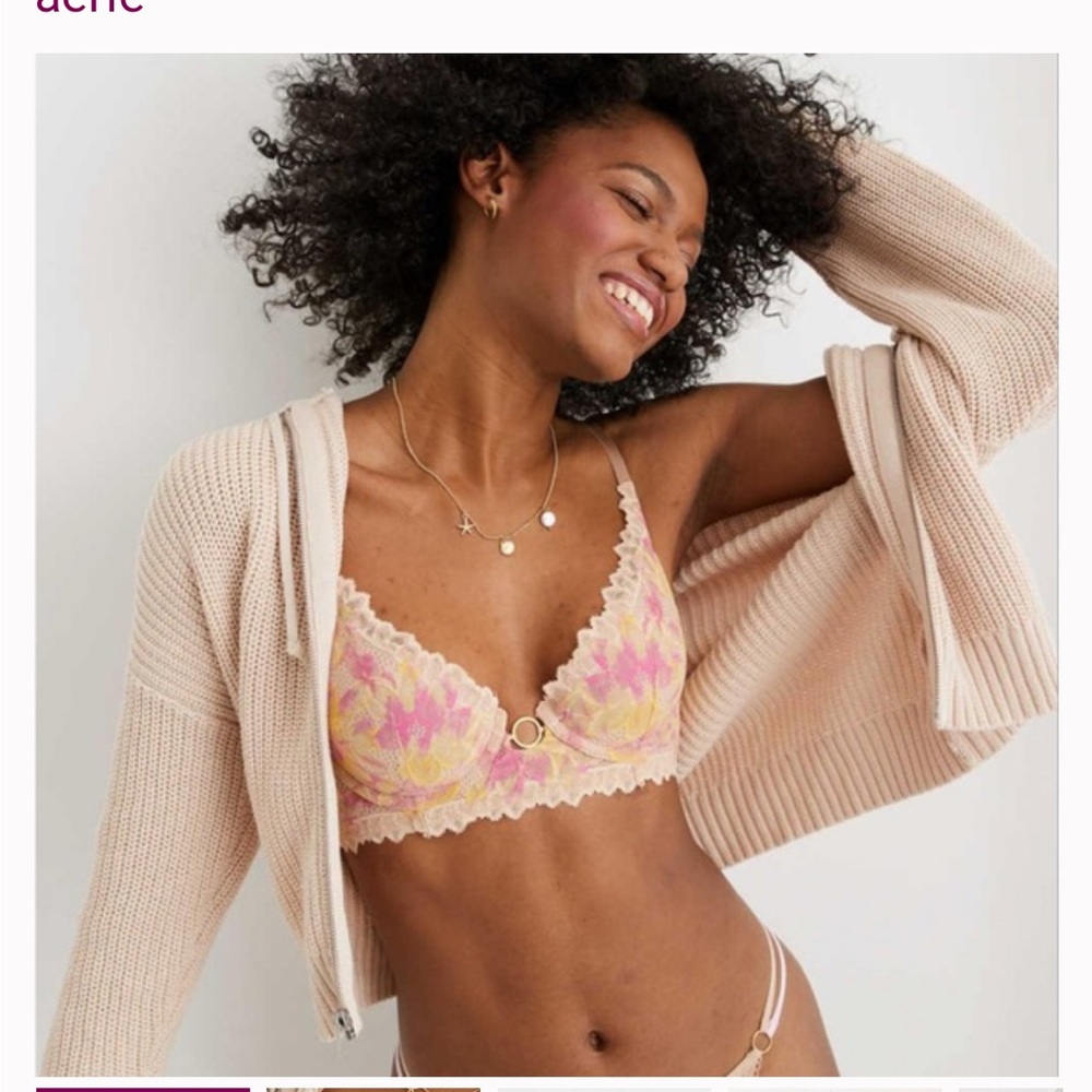 Aerie Floral Lace Bra with Pink and Yellow Accents 36b NWT